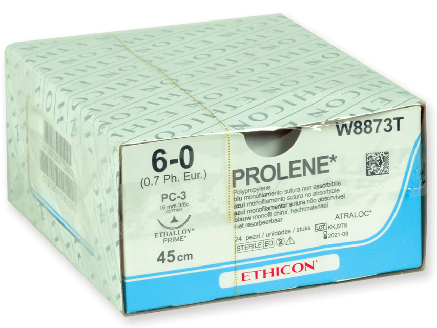 ETHICON PROLENE BLUE SINGLE THREAD SUTURE - 6/0 needle 16 mm