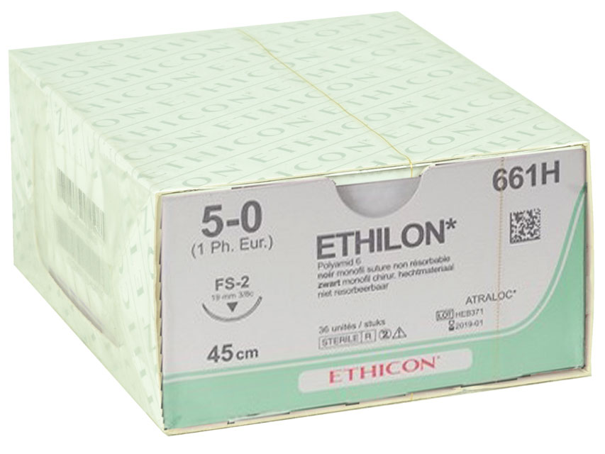 ETHICON ETHILON SINGLE THREAD SUTURE - 5/0 needle 19 mm