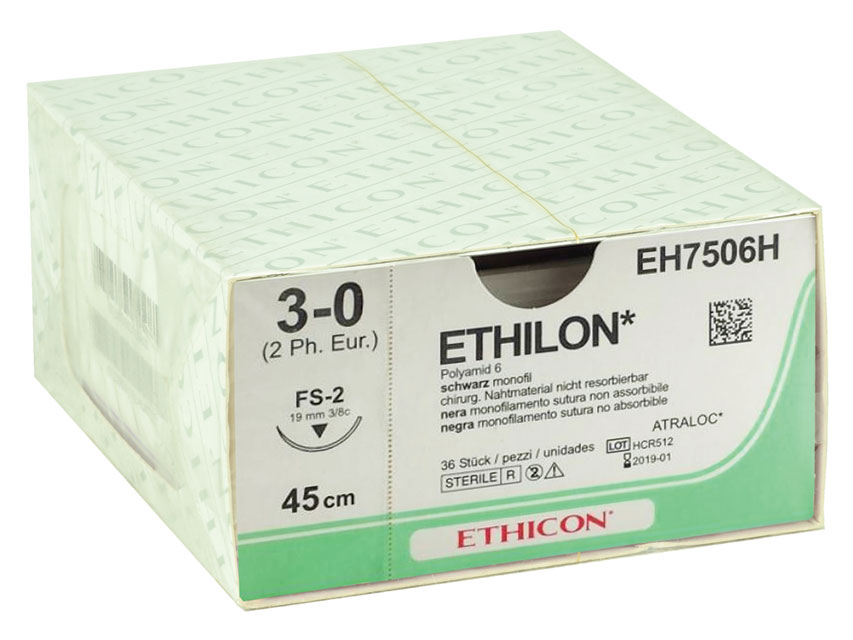 ETHICON ETHILON SINGLE THREAD SUTURE - 3/0 needle 19 mm