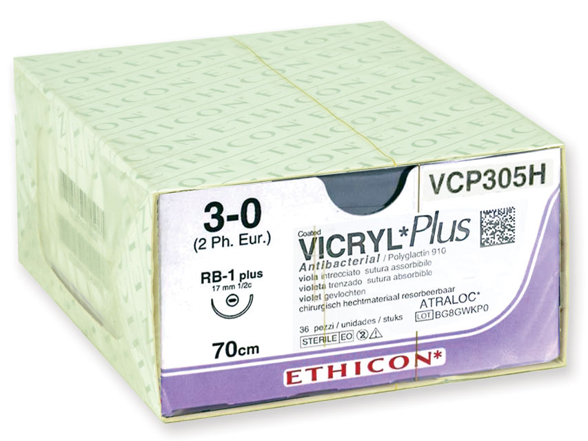 ABSORBABLE ETHICON VICRYL PLUS SUTURE - 3/0 needle 17 mm
