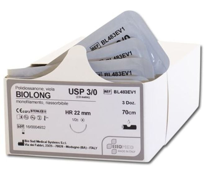 Biolong suture DS24 USP 3-0 cm.70 purple - 3/8 monofilament needle