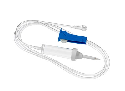Infusion set with air inlet and two-stage flow regulator BD
