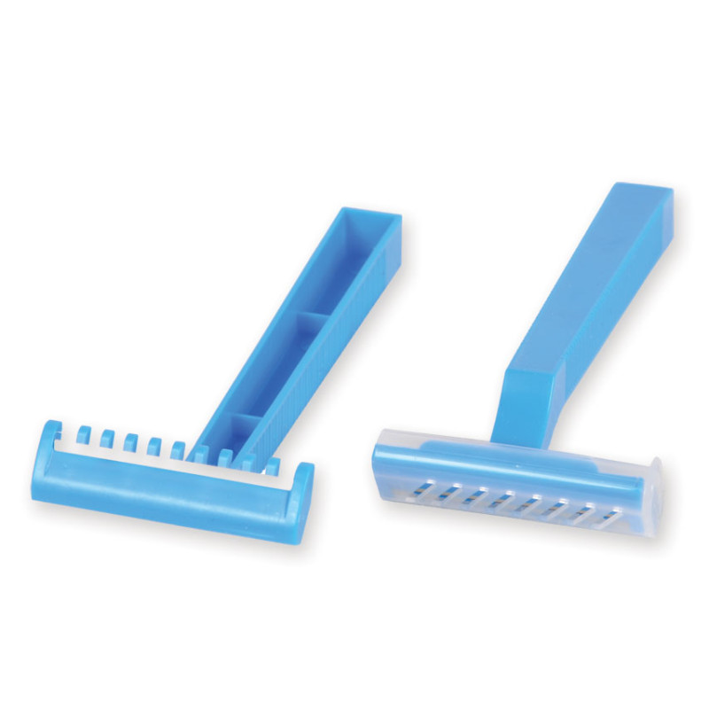Blue single-blade trichotomy razors
