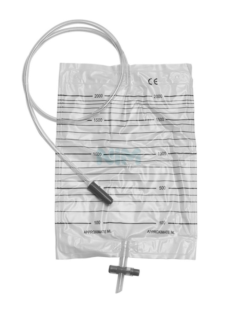 Standard bed bag s/valve - s/rub.drain 2000 ml hose 90 cm (bulk)