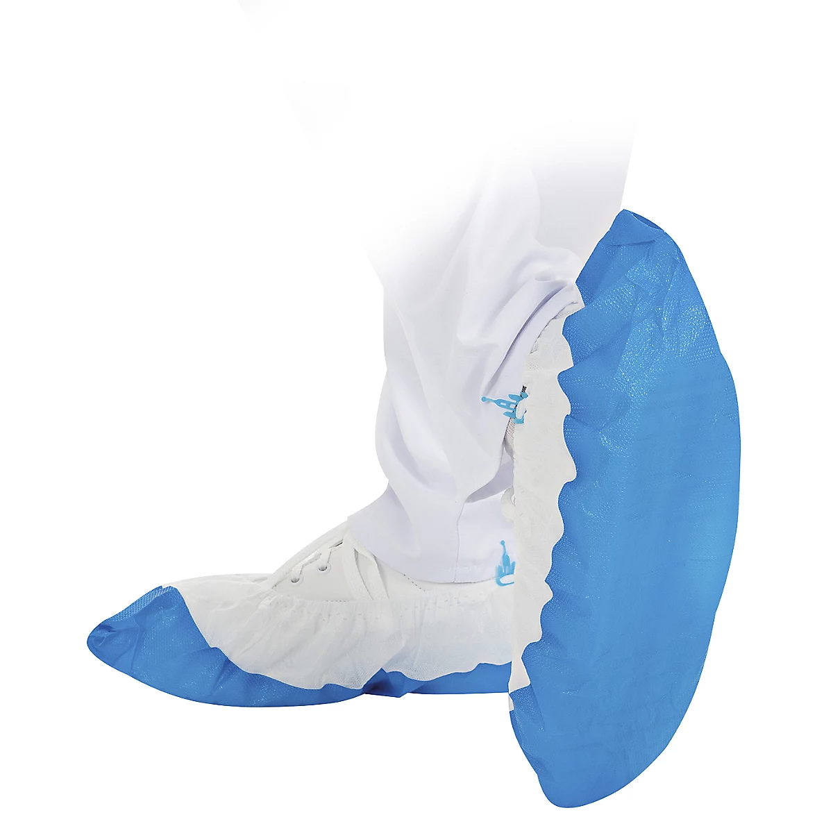 PLE+CPE disposable shoe covers white/blue with non-slip sole
