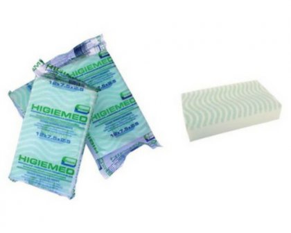 Individually wrapped pre-soaped sponge 12 x 7.5 x 2.5 cm foam