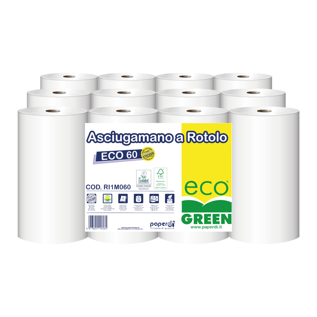 2-ply towel roll 60 metres ECO 60 Sticker Ecolabel
