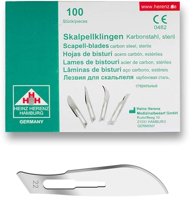 Heinz Herenz Sterile Carbon Steel Disposable Scalpel Blades No. 22