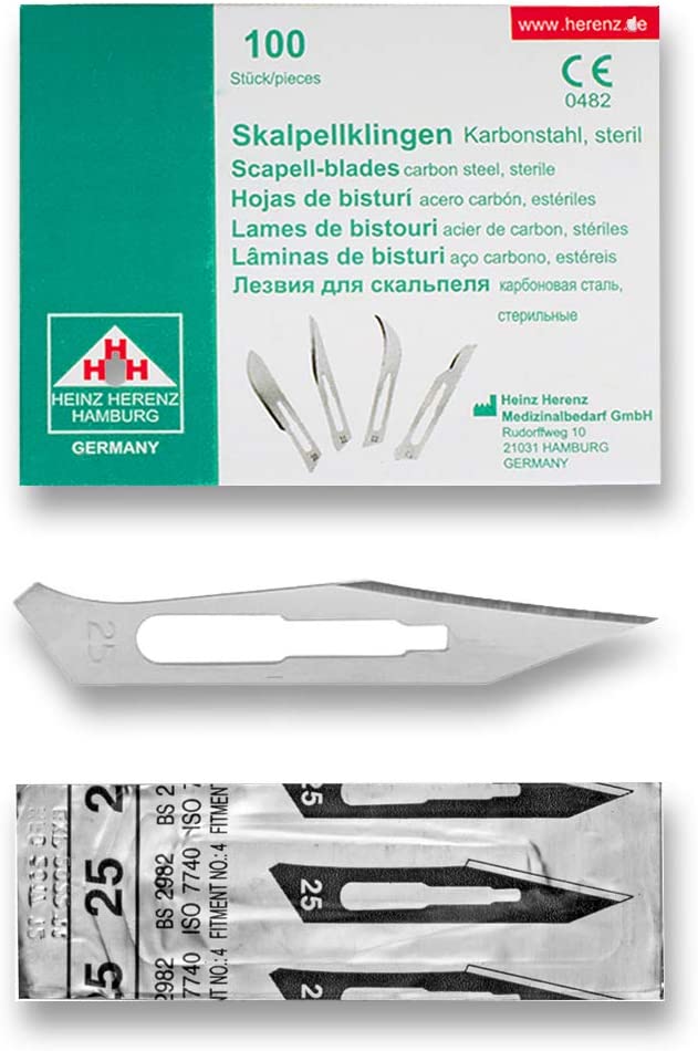 Heinz Herenz Sterile Carbon Steel Disposable Scalpel Blades No. 25