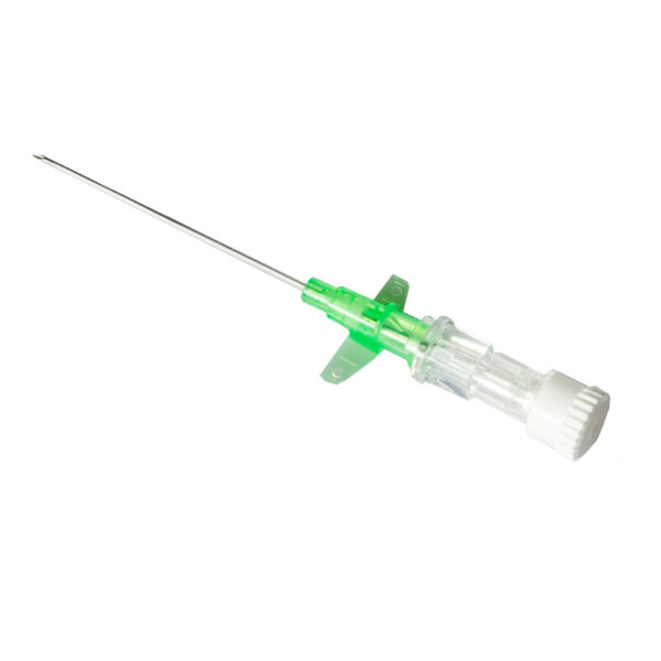 1-way cannula needle with fins g18 green x 32mm w/security liner