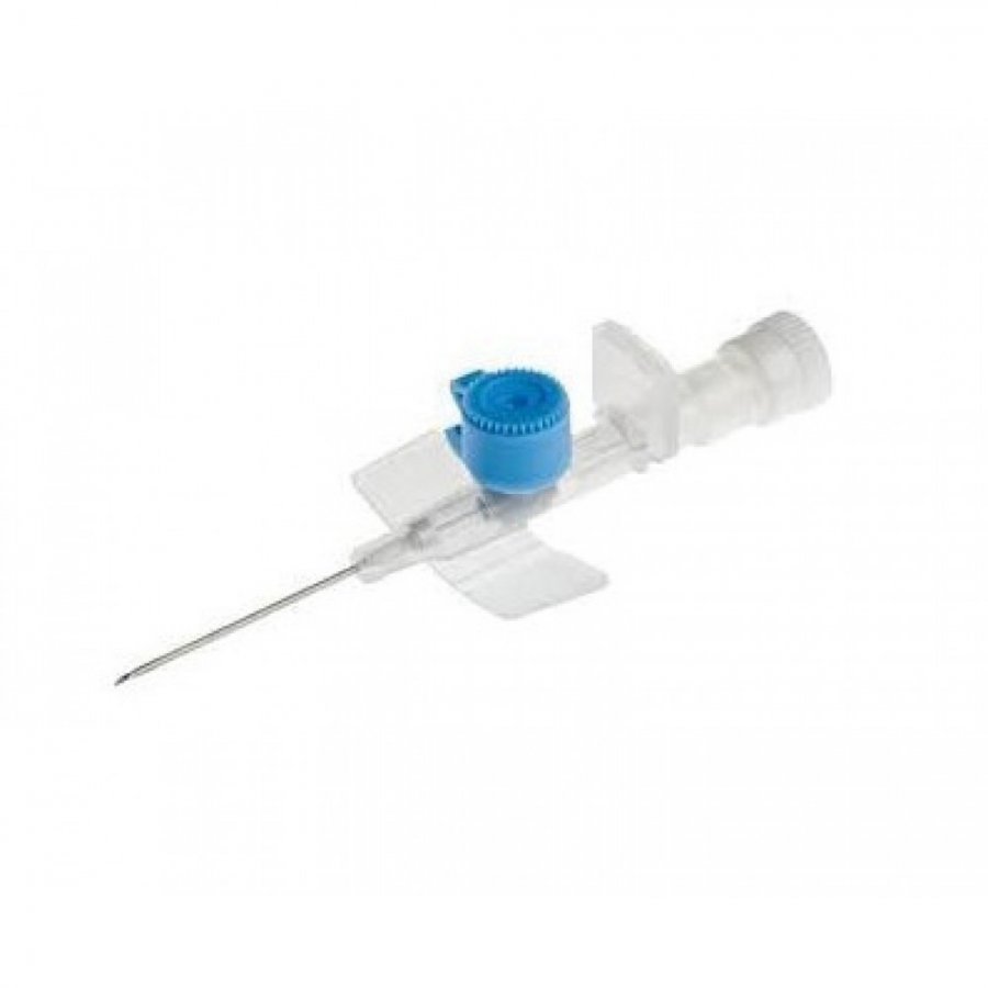2-way cannula needle with fins g22 x 25mm light blue w/security needle