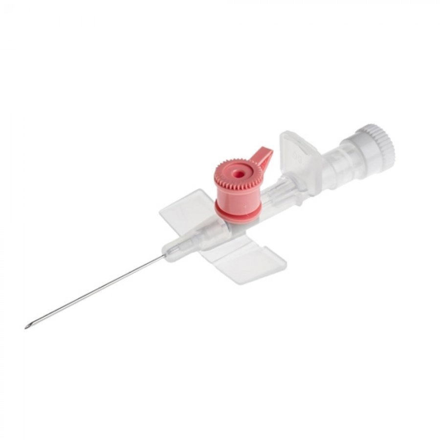 2-way cannula needle with injection valve g20 32 mm pink