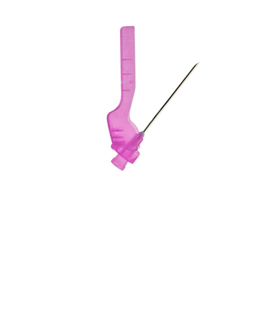 Pink g18 hypodermic needle with safety device