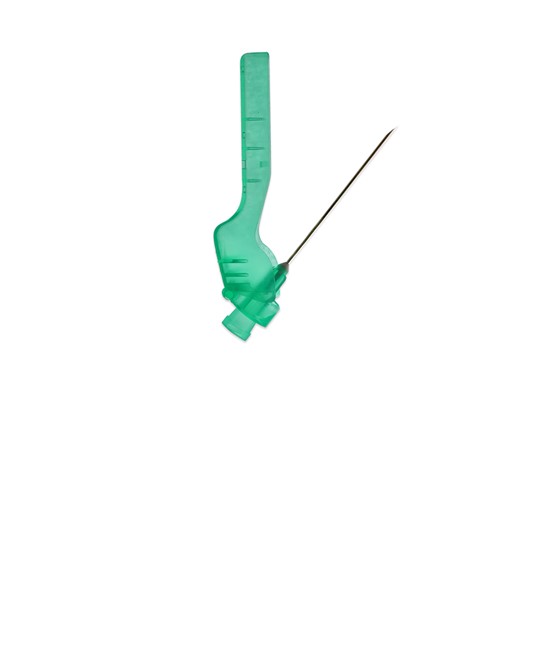 Green g21 hypodermic needle with microtip safety device