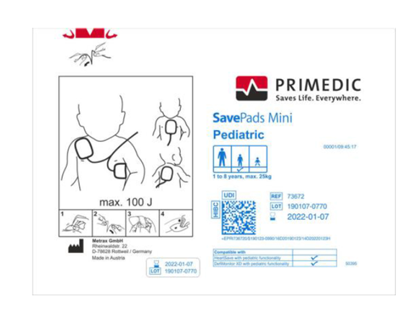 SAVE PADS PEDIATRIC 18 years, max 25kg for HeartSave by S.N. 739XXXXX
