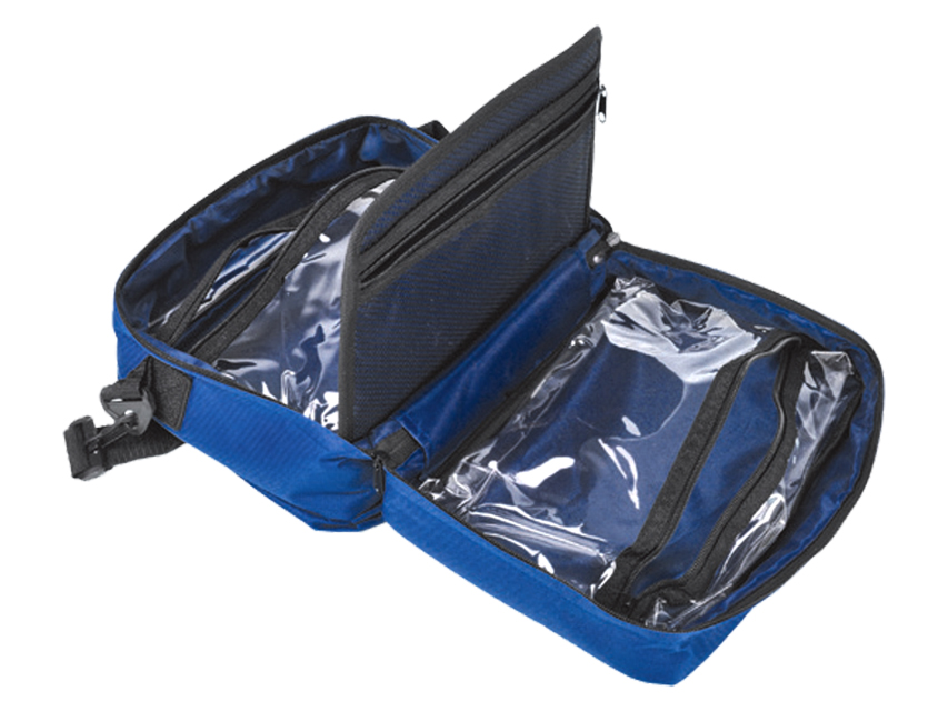 Empty blue FIRST AID BAG