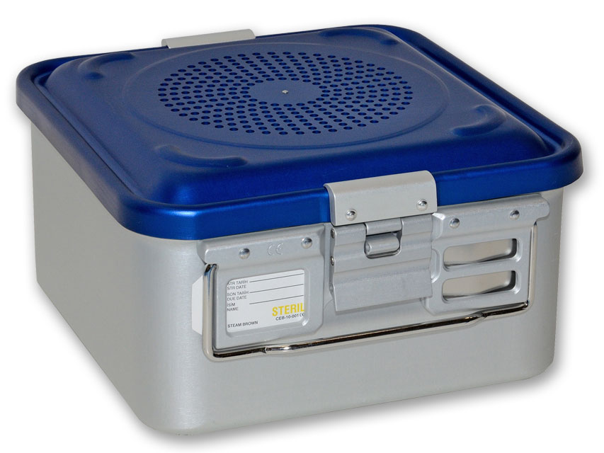 CONTAINER WITH FILTER small h150 mm blue perforated