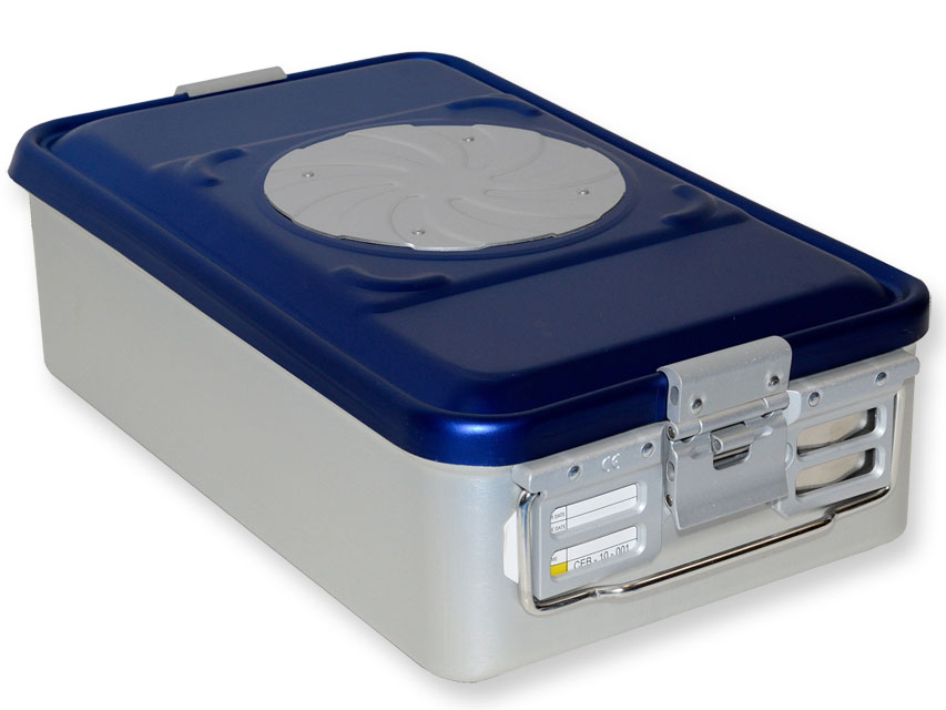 CONTAINER WITH VALVE medium h135 mm blue perforated