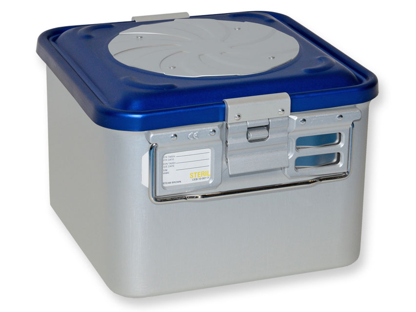 CONTAINER WITH VALVE small h200 mm blue perforated