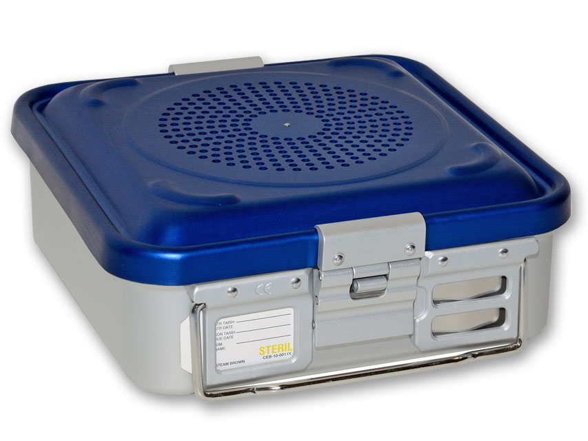 CONTAINER WITH FILTER small h100 mm blue perforated