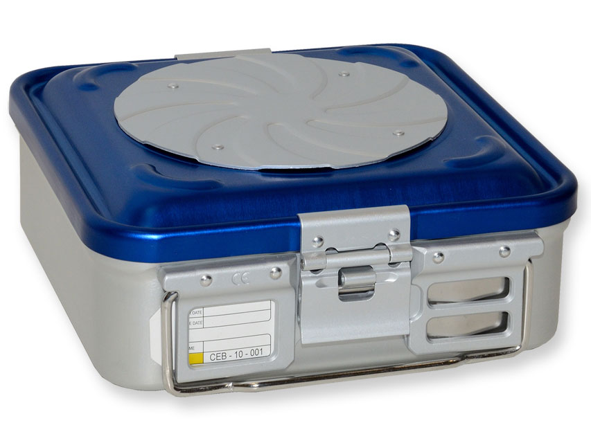 CONTAINER WITH VALVE small h100 mm blue perforated