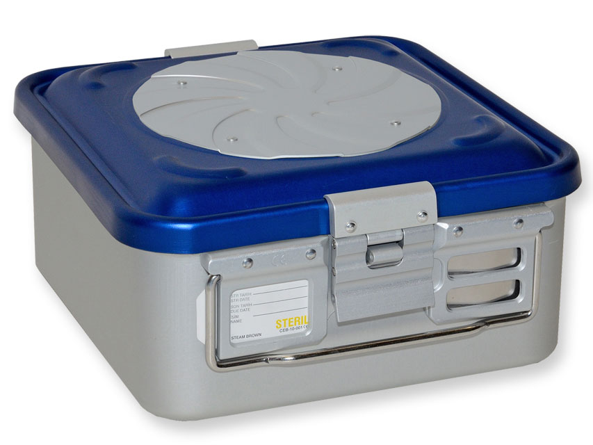 CONTAINER WITH VALVE small h135 mm blue perforated