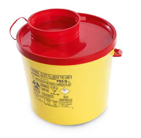 5 l yellow pp special waste container with red round cap
