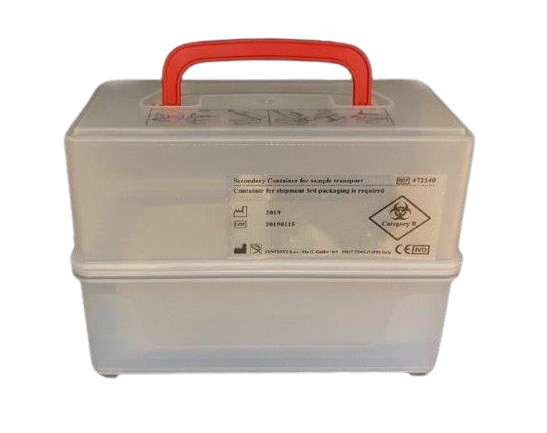 Secondary container for transporting 40 test tubes complete with sponge and absorbent
