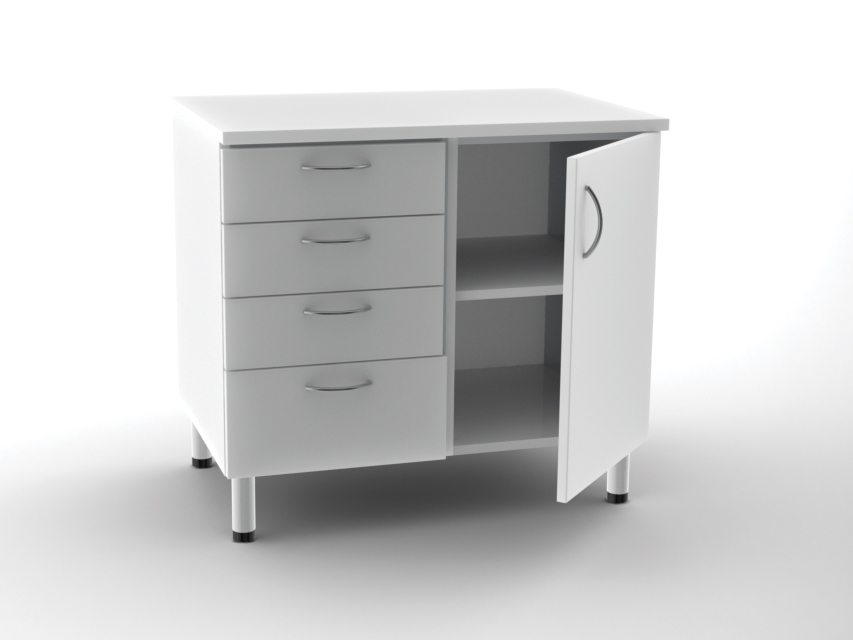 DOUBLE BASE UNIT 4 drawers + 1 door with 2 shelves - white