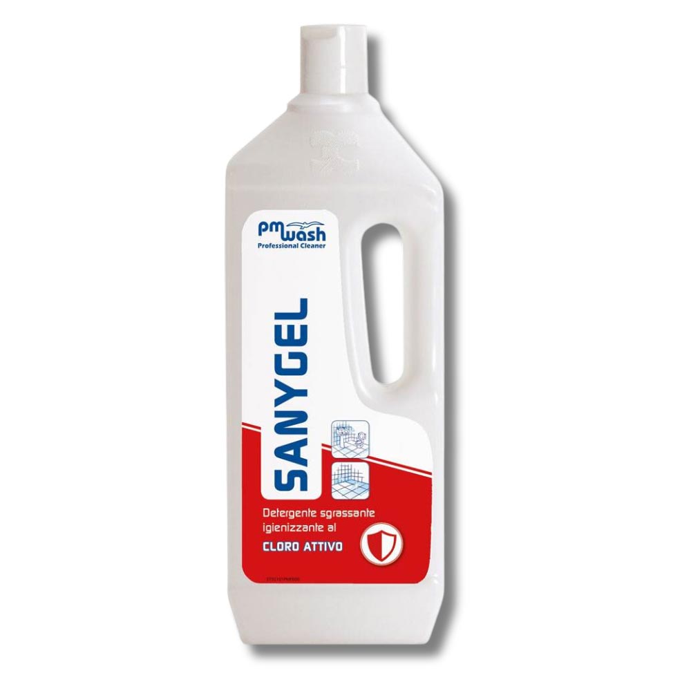 M12 Sanygel perfumed chlorine-active sanitising detergent in bottle 1 kg