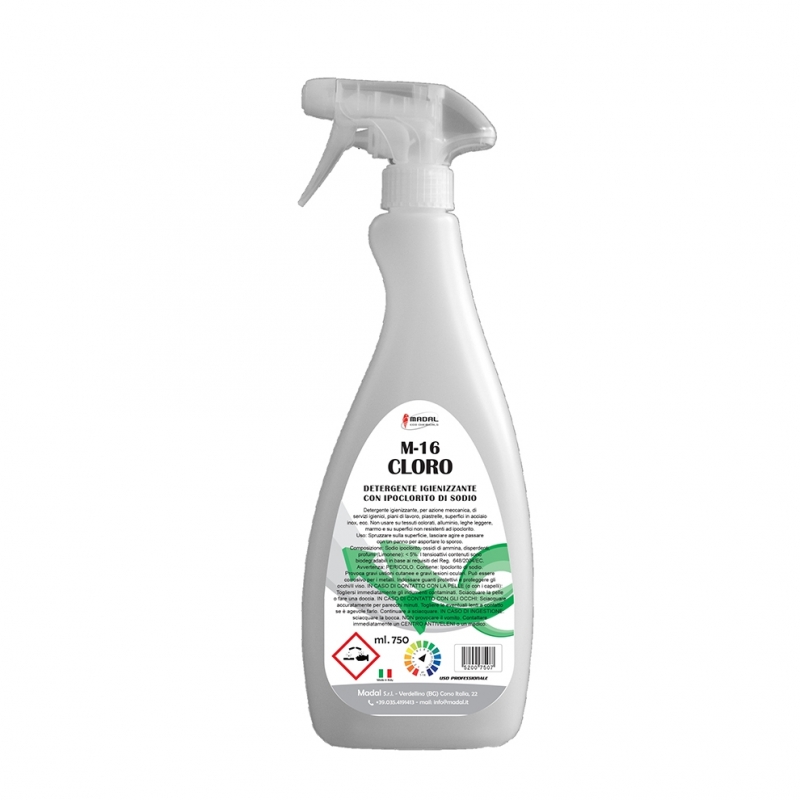 M16 chlorine-active toilet and surface cleaner 750ml 