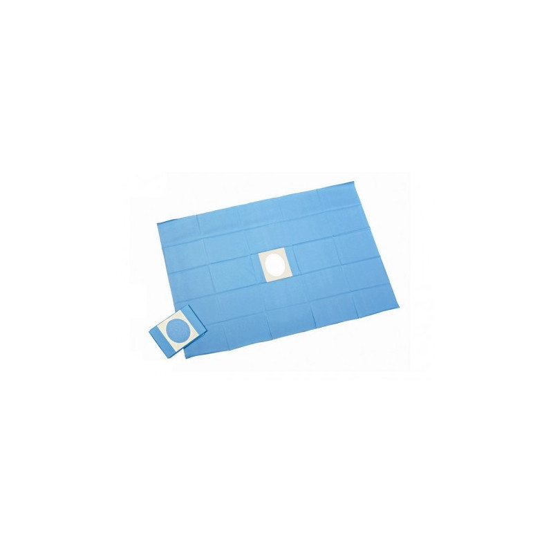 Water-repellent sterile drape 50 x 60 cm light blue with adhesive hole 5 cm