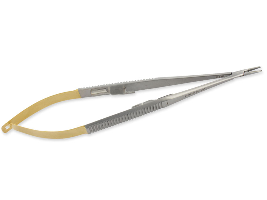 [26556] CASTROVIEJO C.T. CURVED NEEDLE HOLDER - 21 cm - knurled points