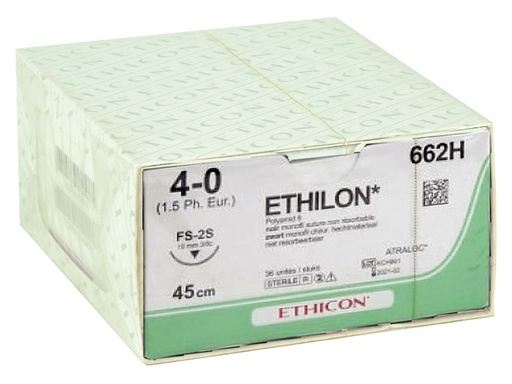 [22302] ETHICON ETHILON SINGLE THREAD SUTURE - 4/0 needle 19 mm