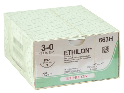 [GM-31608] ETHICON ETHILON SINGLE THREAD SUTURE - 3/0 needle 24 mm