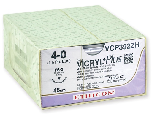 [22360] ETHICON VICRYL PLUS ABSORBABLE SUTURE - 4/0 needle 19 mm