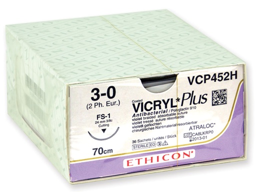 [22362] ABSORBABLE ETHICON VICRYL PLUS SUTURE - 3/0 needle 24 mm