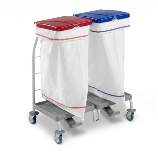 [DET06021] Double Dust cart with foot pedal and lids (red/blue)