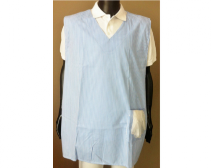 [ABB01142] Blue polyester/cotton milleraies striped apron one size fits all
