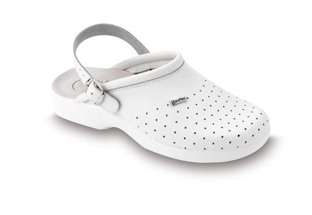 [ABB02299] Light Clog-White leather clog with holes and white lace No. 37
