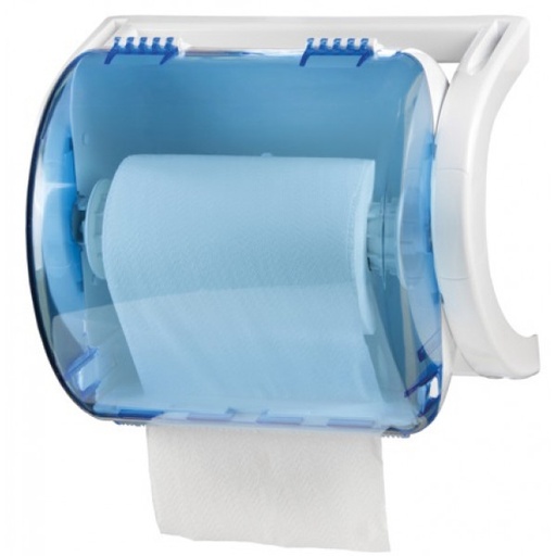 [MCP07045] Wall/bench paper roll dispenser white-blue transparent abs Rollout
