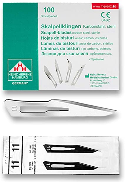 [ELCON-110-111] Heinz Herenz Sterile Carbon Steel Disposable Scalpel Blades No. 11