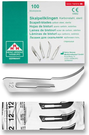 [ELCON-110-112] Heinz Herenz Sterile Carbon Steel Disposable Scalpel Blades No.12