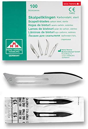 [BB-ELCON-110-113] Heinz Herenz Sterile Carbon Steel No.13 Disposable Scalpel Blades