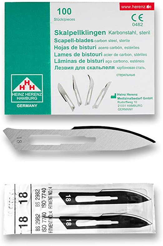 [ELCON-110-118] Heinz Herenz Sterile Carbon Steel Disposable Scalpel Blades No. 18
