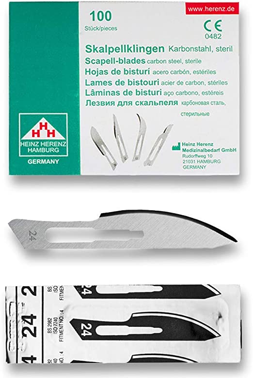[ELCON-110-124] Heinz Herenz Sterile Carbon Steel Disposable Scalpel Blades No.24