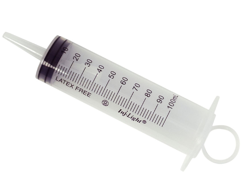 [23821] 3 PIECES SYRINGE WITHOUT NEEDLE 100 ml WITH CATHETER