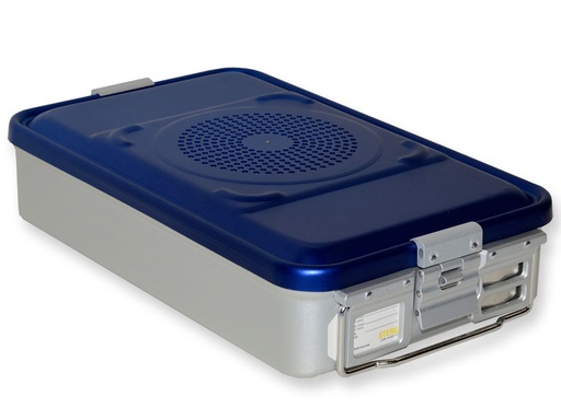 [37080] CONTAINER WITH FILTER medium h100 mm blue perforated