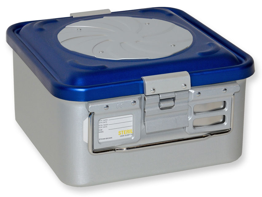 [37182] CONTAINER WITH VALVE small h150 mm blue perforated