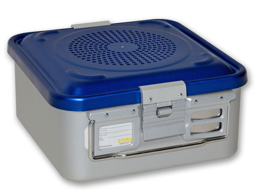 [37031] CONTAINER WITH FILTER small h135 mm blue perforated